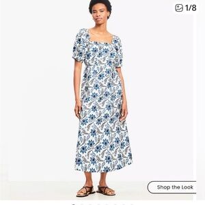 NWT LOFT Blue and White Floral Midi Dress